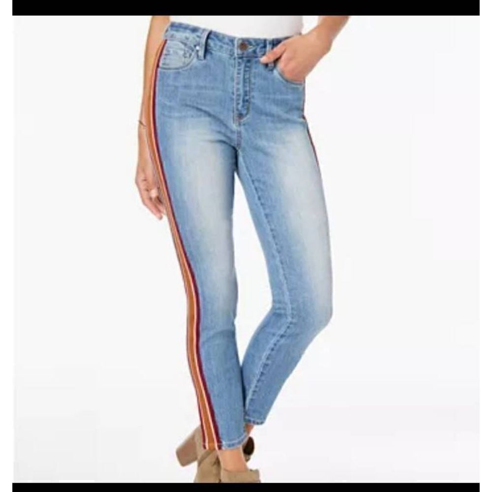 Dollhouse Juniors Side Stripe Skinny Ankle Denim Blue Jeans